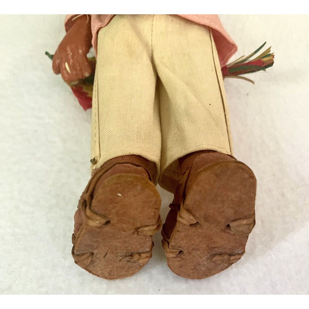 Vintage 70s Handmade Painted Mexican Boy Doll Oil Cloth 11" Folk Art Sombrero - Picture 8 of 9